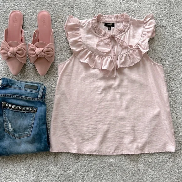 Pink Sleeveless Ruffle Front Blouse - Picture 1 of 13